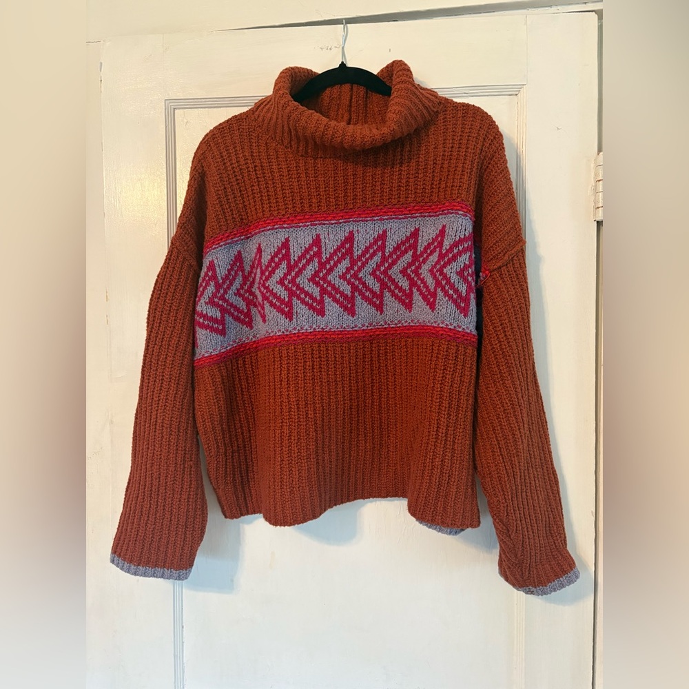 Free People Rust Cowl Neck Sweater